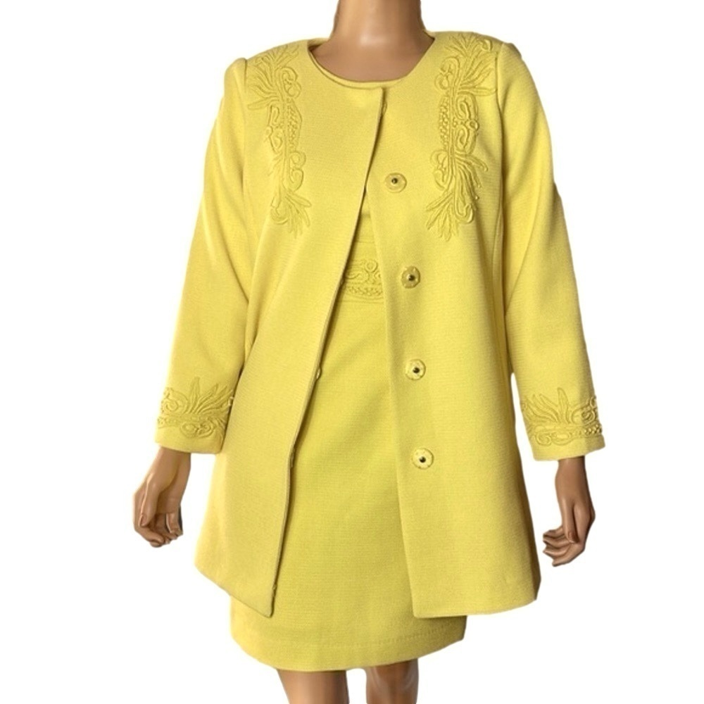 DARLING Abigail 60s Mod Yellow Textured Lace Coat & Dress Set Small/Medium vibe - Picture 2 of 16
